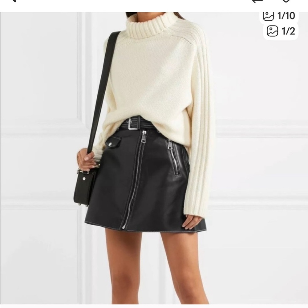 Maje Black Leather Skirt with Deep Pink Lining